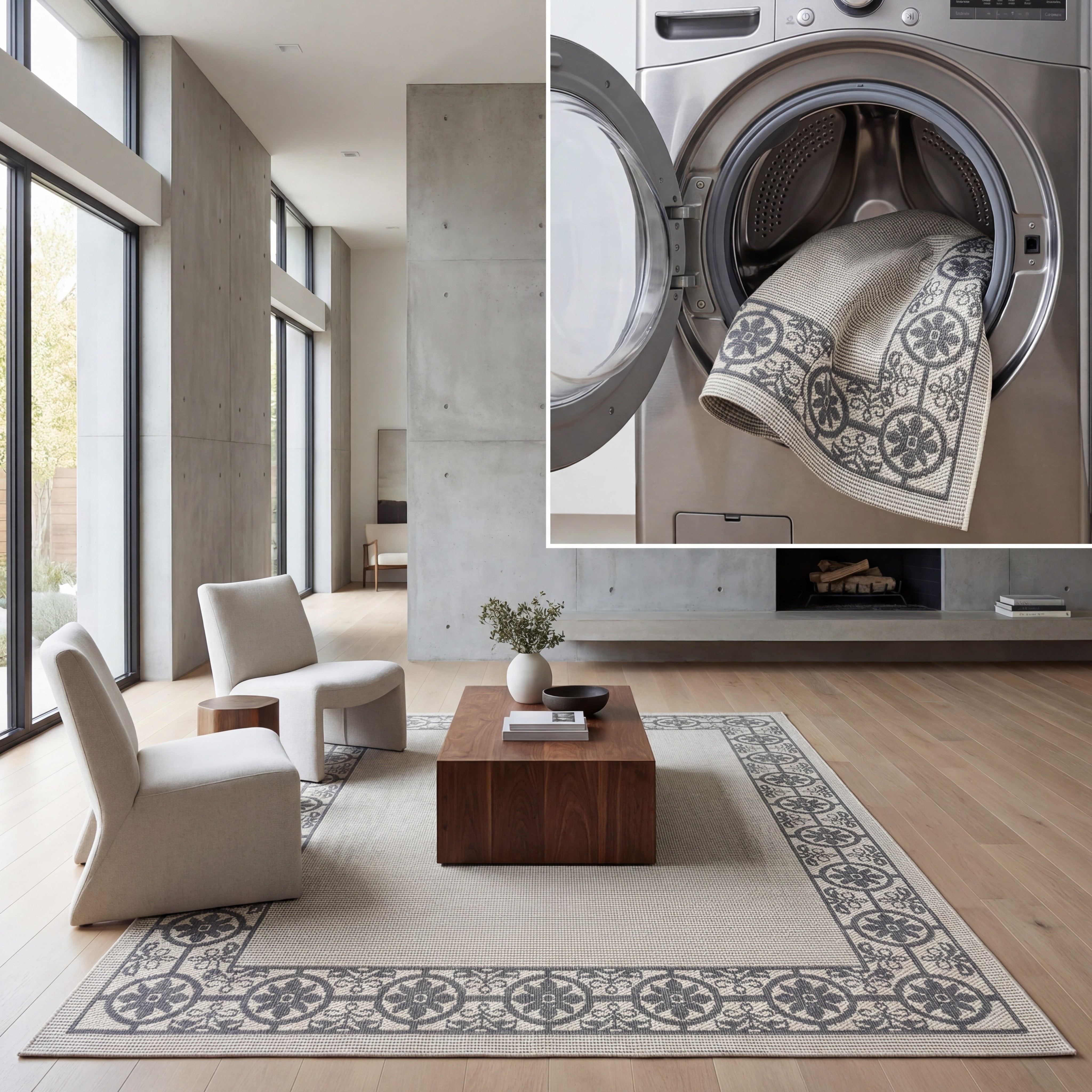 SAFAVIEH Machine Washable Rug Indoor/Outdoor Bermuda Collection - Bermuda Patton Floral Machine Washable Indoor/Outdoor Area Rug, Ivory/Charcoal, 9' x 12'
