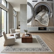 SAFAVIEH Machine Washable Rug Indoor/Outdoor Bermuda Collection - Bermuda Patton Floral Machine Washable Indoor/Outdoor Area Rug, Ivory/Charcoal, 9' x 12'