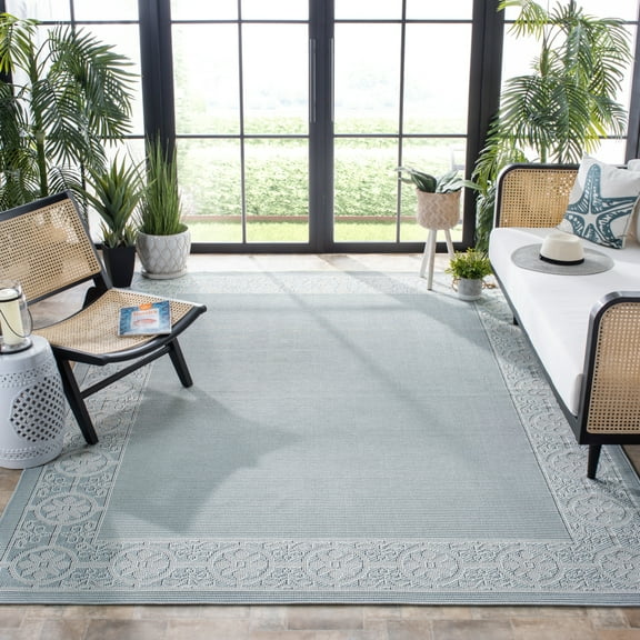 SAFAVIEH Machine Washable Rug Indoor/Outdoor Bermuda Collection - Bermuda Patton Floral Machine Washable Indoor/Outdoor Runner Rug, Light Blue/Ivory, 2' x 8'