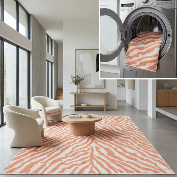 SAFAVIEH Machine Washable Rug Indoor/Outdoor Bermuda Collection - Bermuda Rada Abstract Indoor/Outdoor Area Rug, Rust/Ivory, 4' x 6'