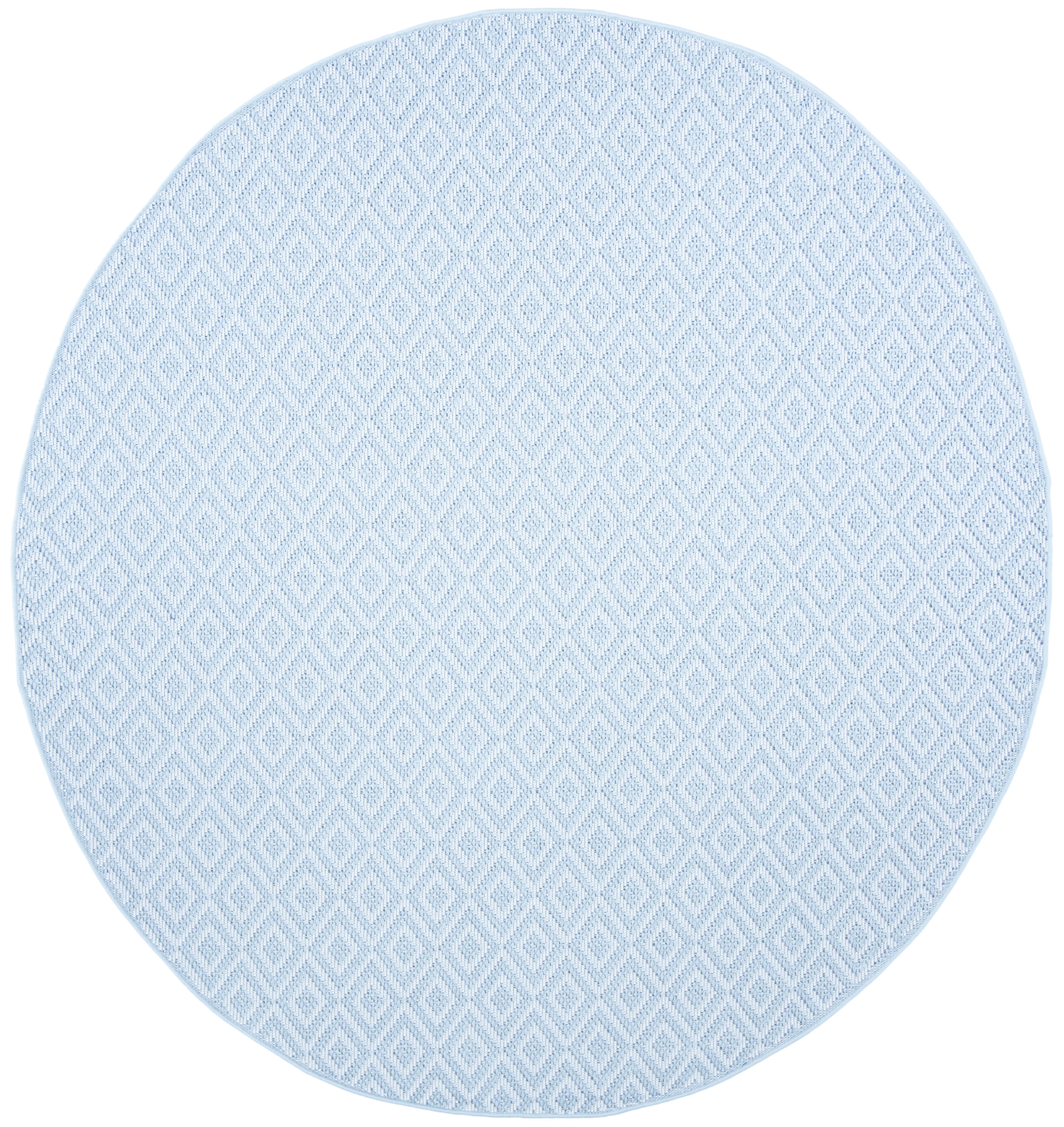 SAFAVIEH Machine Washable Rug Indoor/Outdoor Bermuda Collection - Bermuda Rio Geometric Indoor/Outdoor Area Rug, Light Blue/Cream, 5'3" x 5'3" Round