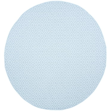 SAFAVIEH Bermuda Rio Geometric Indoor/Outdoor Area Rug, Light Blue/Cream, 5'3" x 5'3" Round