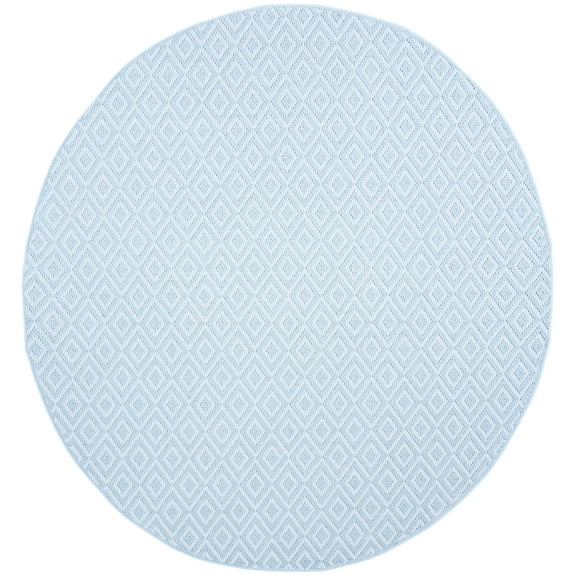 SAFAVIEH Machine Washable Rug Indoor/Outdoor Bermuda Collection - Bermuda Rio Geometric Indoor/Outdoor Area Rug, Light Blue/Cream, 5'3" x 5'3" Round
