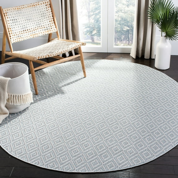 SAFAVIEH Machine Washable Rug Indoor/Outdoor Bermuda Collection - Bermuda Rio Geometric Indoor/Outdoor Area Rug, Light Blue/Cream, 6'7" x 6'7" Round