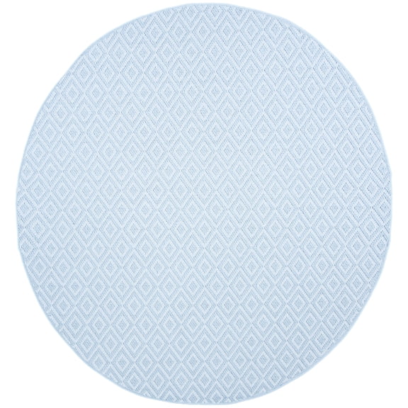 SAFAVIEH Machine Washable Rug Indoor/Outdoor Bermuda Collection - Bermuda Rio Geometric Indoor/Outdoor Area Rug, Light Blue/Cream, 8' x 8' Round