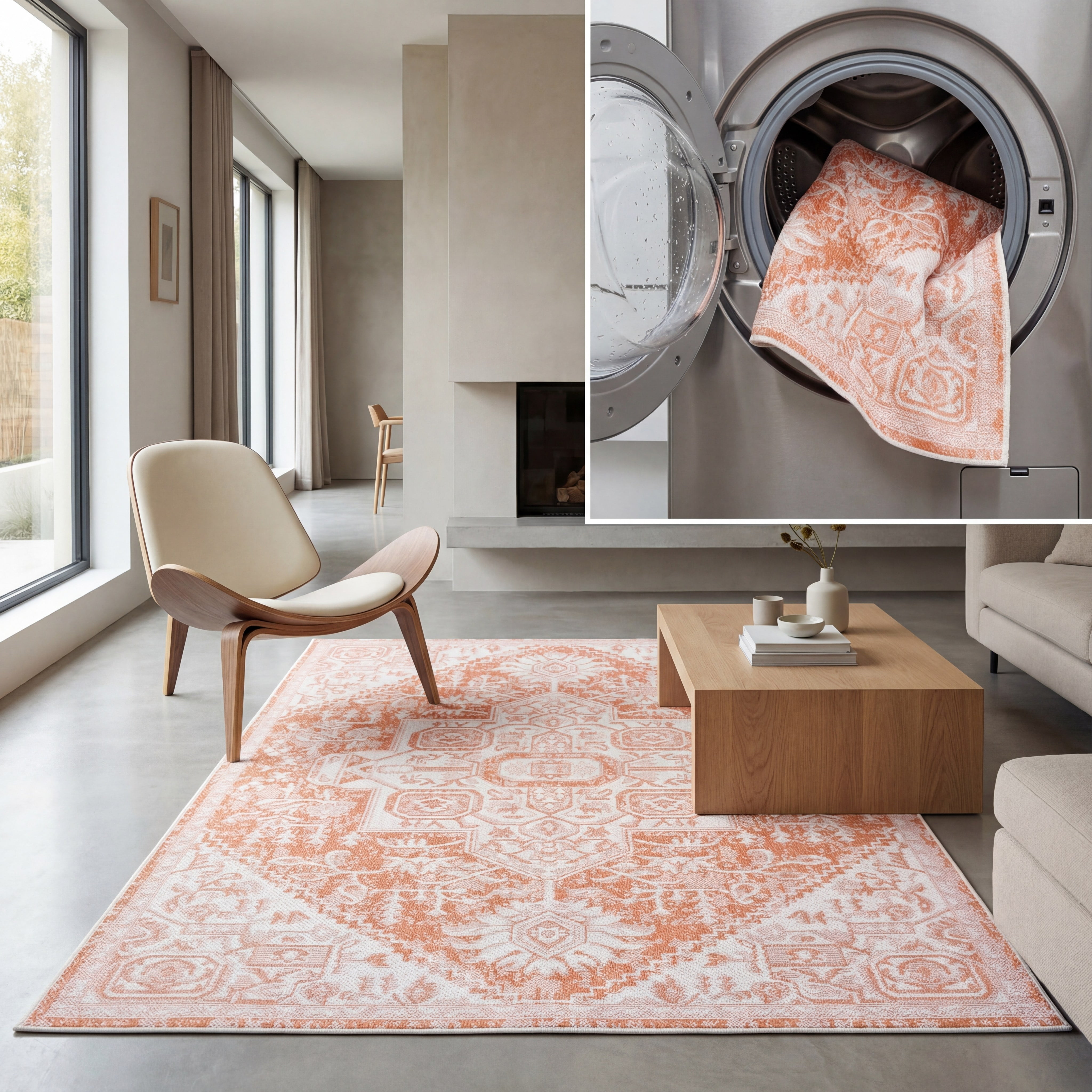SAFAVIEH Machine Washable Rug Indoor/Outdoor Bermuda Collection - Bermuda Stacy Medallion Indoor/Outdoor Area Rug, Rust/Ivory, 4' x 6'