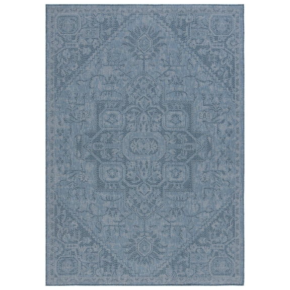 SAFAVIEH Machine Washable Rug Indoor/Outdoor Bermuda Collection - Bermuda Stacy Medallion Indoor/Outdoor Runner Rug, Navy, 2' x 8'