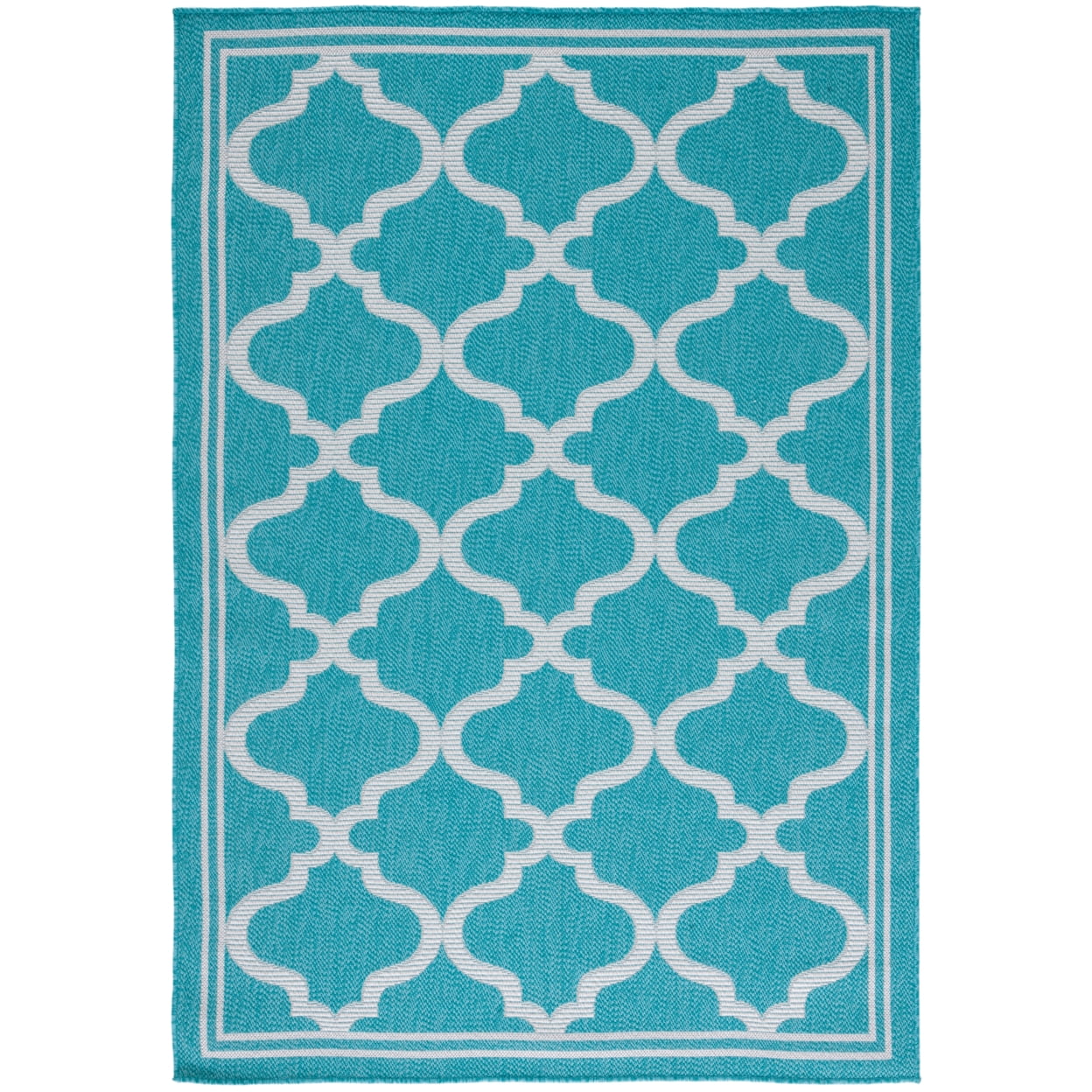 Aqua and Gray Geometric Synthetic Indoor/Outdoor Area Rug, 6'7" x 9'2"