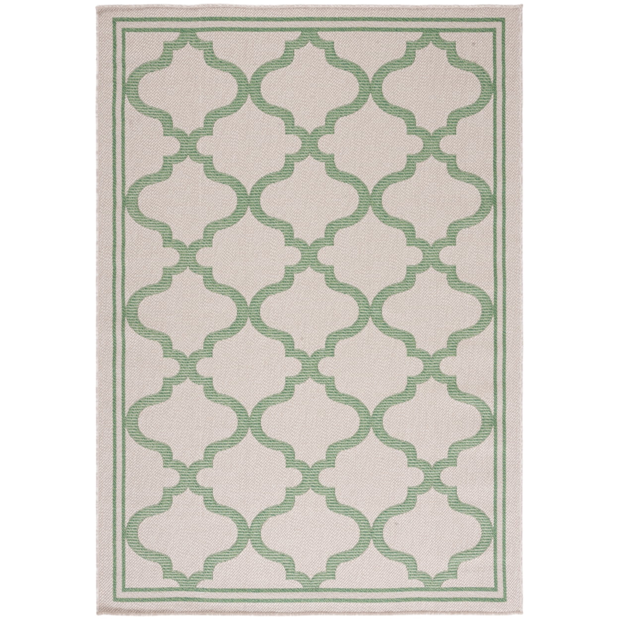 Beige and Green Geometric Synthetic Indoor/Outdoor Area Rug, 3' x 5'