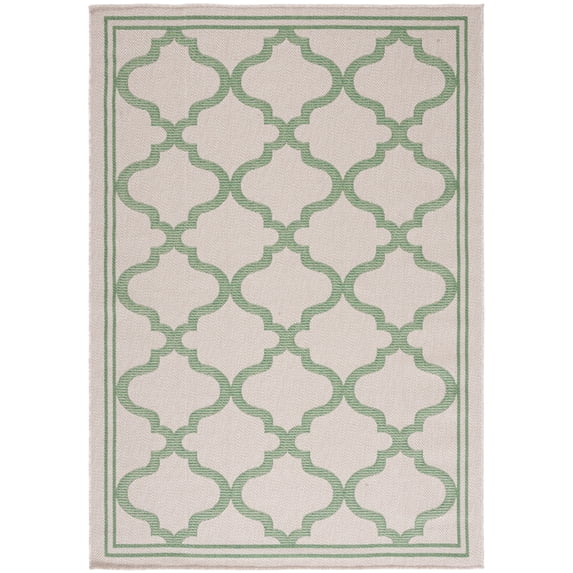 SAFAVIEH Machine Washable Rug Indoor/Outdoor Bermuda Collection - Bermuda Tamaya Geometric Machine Washable Indoor/Outdoor Area Rug, Beige/Green, 6'7" x 6'7" Round