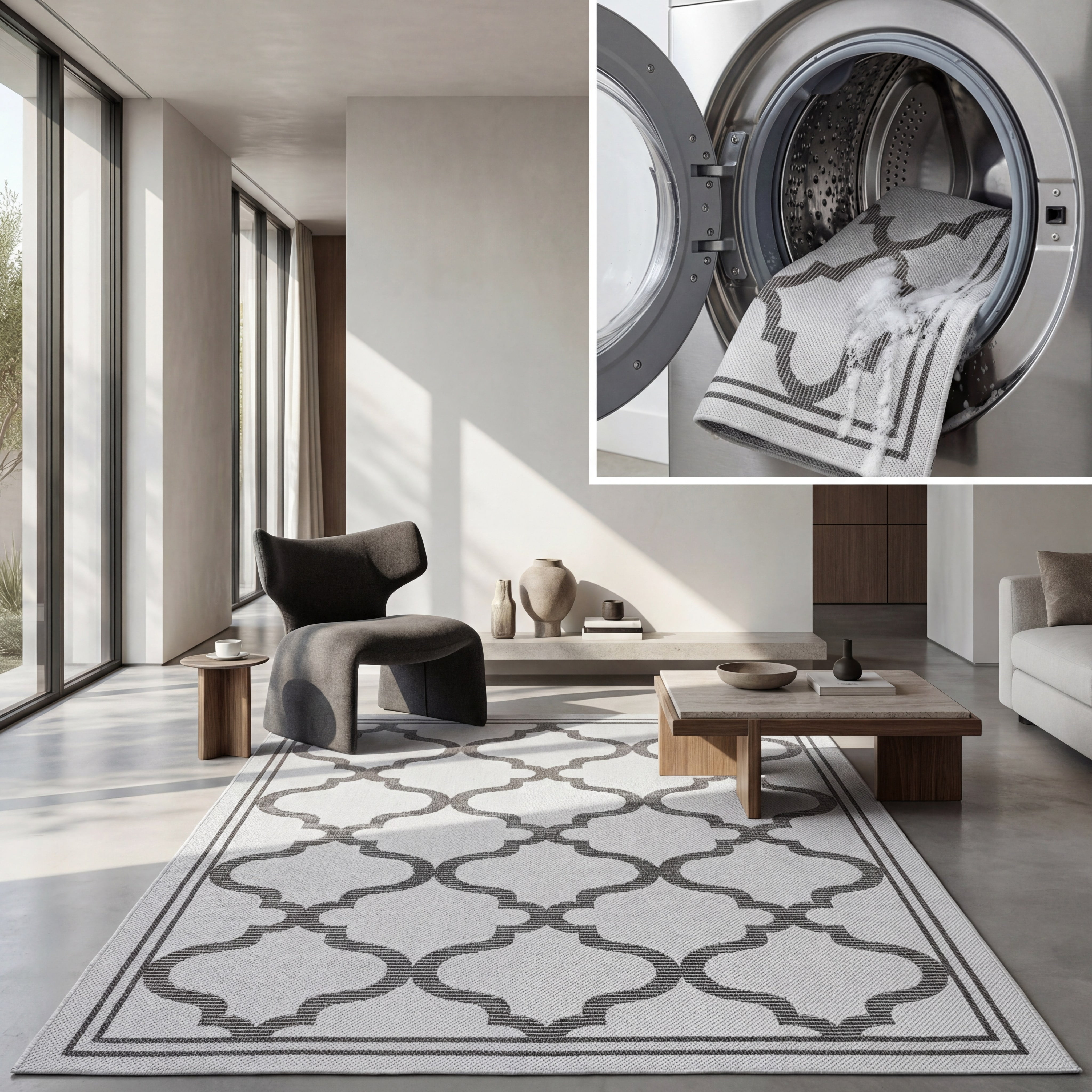 SAFAVIEH Machine Washable Rug Indoor/Outdoor Bermuda Collection - Bermuda Tamaya Geometric Machine Washable Indoor/Outdoor Area Rug, Grey/Brown, 3' x 5'