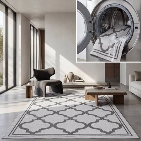 SAFAVIEH Machine Washable Rug Indoor/Outdoor Bermuda Collection - Bermuda Tamaya Geometric Machine Washable Indoor/Outdoor Area Rug, Grey/Brown, 9' x 12'