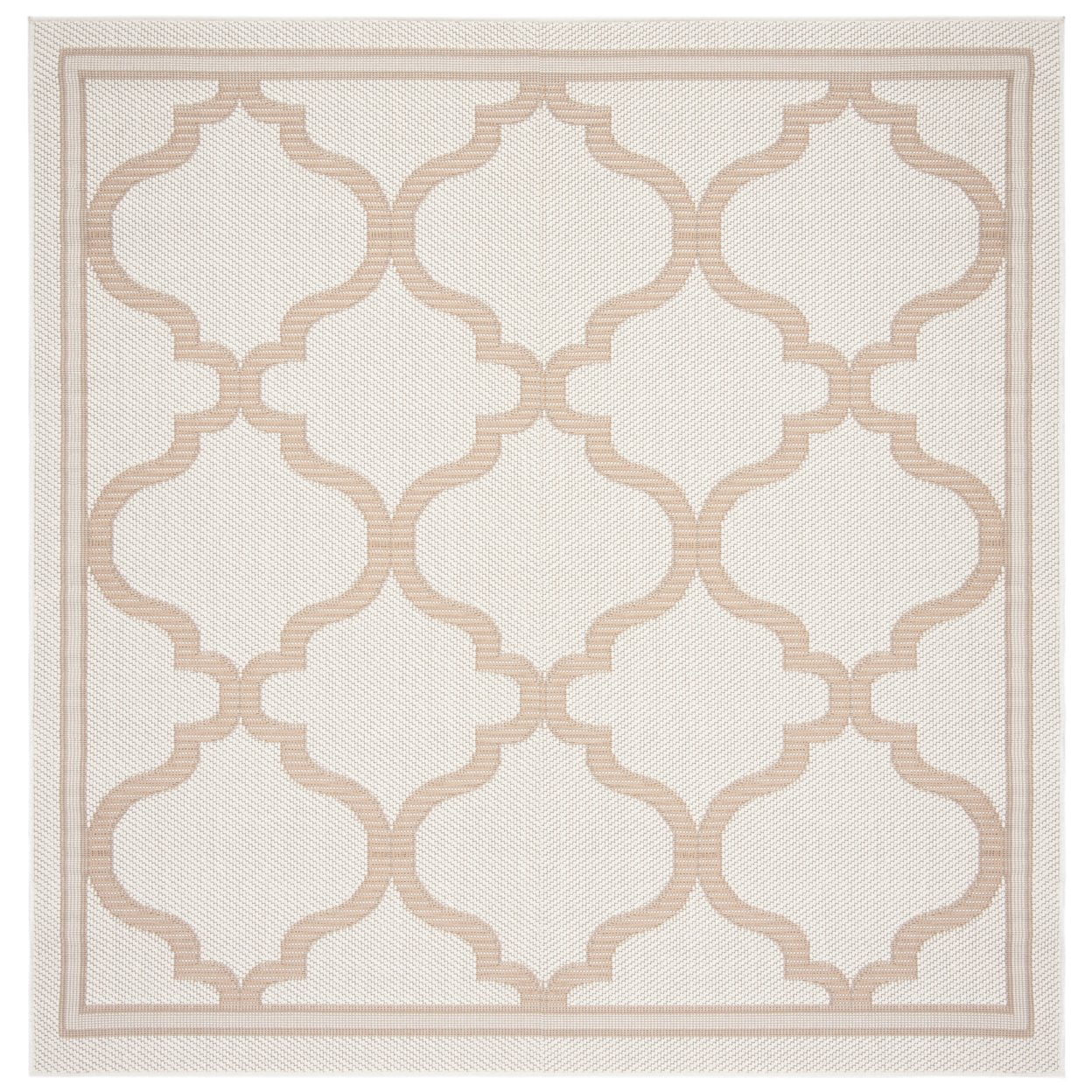 Ivory Beige Geometric Synthetic 8' Square Area Rug