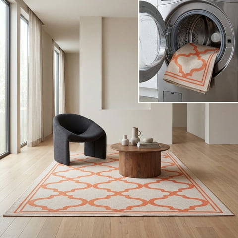 SAFAVIEH Machine Washable Rug Indoor/Outdoor Bermuda Collection - Bermuda Tamaya Geometric Machine Washable Indoor/Outdoor Area Rug, Ivory/Rust, 3' x 5'