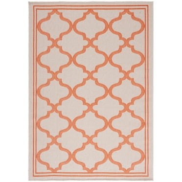 SAFAVIEH Bermuda Tamaya Geometric Machine Washable Indoor/Outdoor Area Rug, Ivory/Rust, 6'7" x 6'7" Round