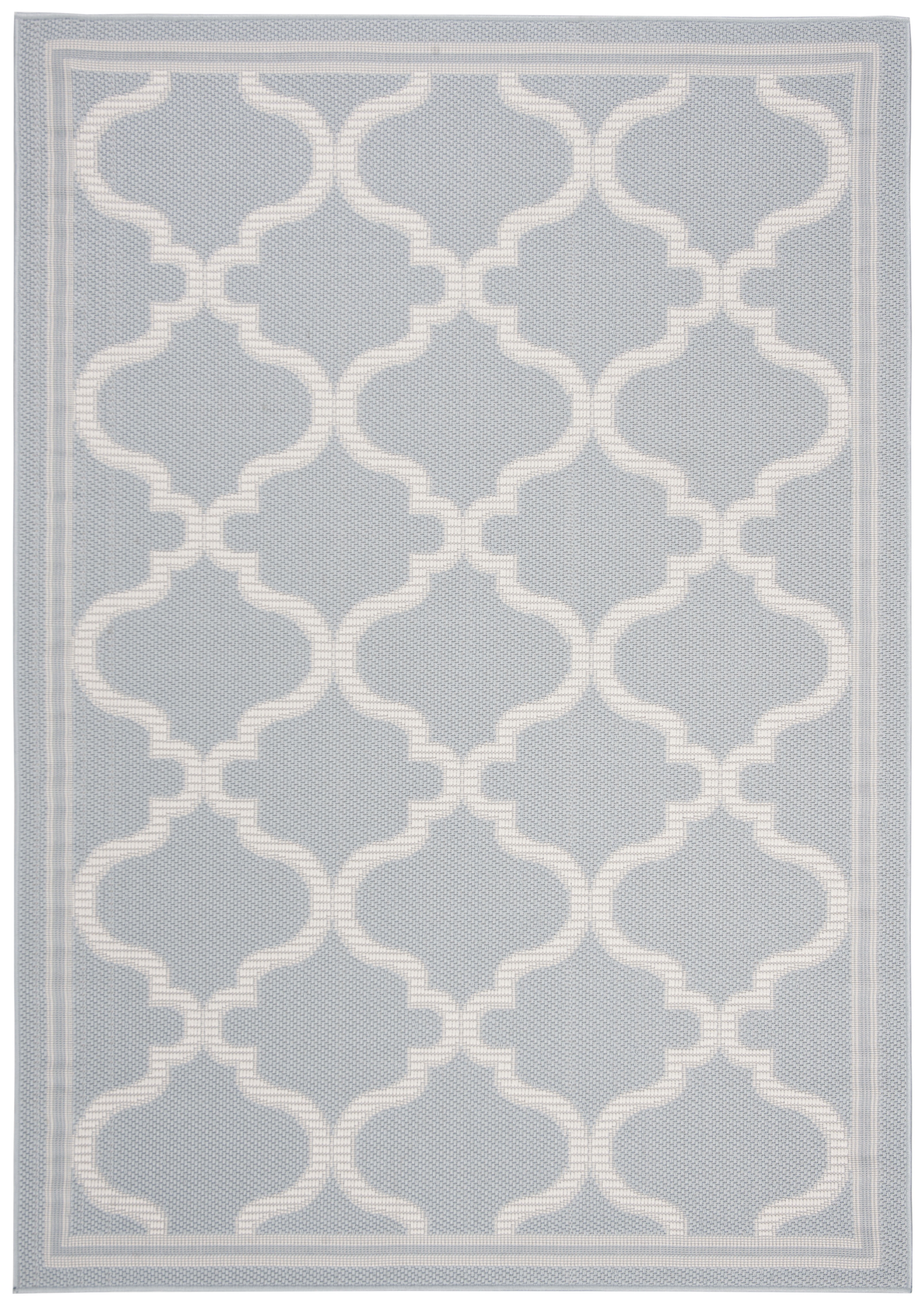 Light Blue & Ivory Trellis Rectangular Easy-Care Synthetic Rug