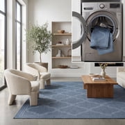 SAFAVIEH Machine Washable Rug Indoor/Outdoor Bermuda Collection - Bermuda Tamaya Geometric Machine Washable Indoor/Outdoor Area Rug, Navy, 5'3" x 7'6"