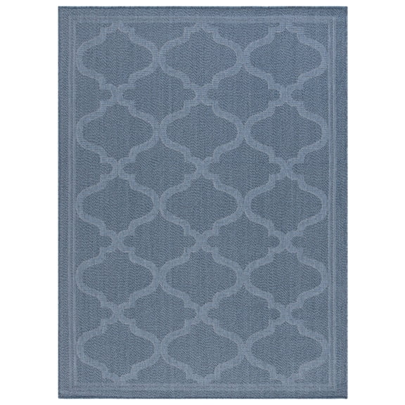 SAFAVIEH Machine Washable Rug Indoor/Outdoor Bermuda Collection - Bermuda Tamaya Geometric Machine Washable Indoor/Outdoor Area Rug, Navy, 6'7" x 6'7" Round