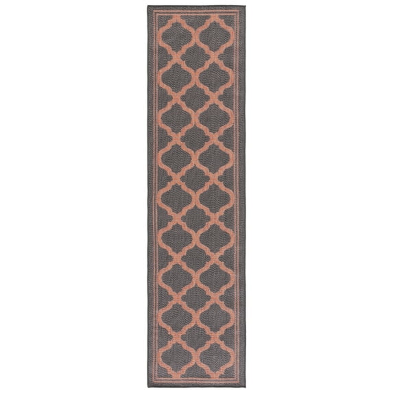 SAFAVIEH Machine Washable Rug Indoor/Outdoor Bermuda Collection - Bermuda Tamaya Geometric Machine Washable Indoor/Outdoor Runner Rug, Charcoal/Rust, 2' x 8'