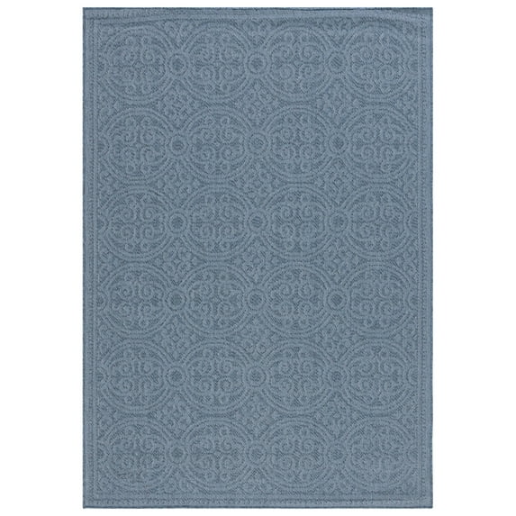 SAFAVIEH Machine Washable Rug Indoor/Outdoor Bermuda Collection - Bermuda Terrance Geometric Indoor/Outdoor Area Rug, Navy, 6'7" x 6'7" Round
