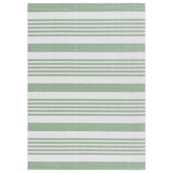 SAFAVIEH Machine Washable Rug Indoor/Outdoor Bermuda Collection - Bermuda Valentina Striped Indoor/Outdoor Runner Rug, Green/Ivory, 2' x 8'