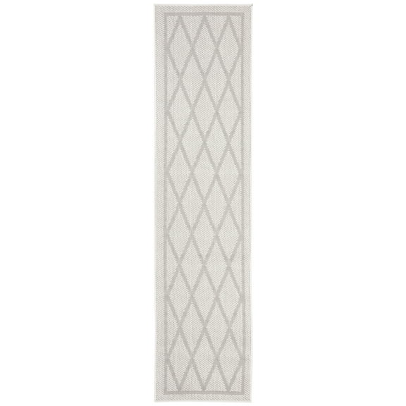 SAFAVIEH Machine Washable Rug Indoor/Outdoor Bermuda Collection - Bermuda Willis Geometric Machine Washable Indoor/Outdoor Runner Rug, Ivory/Light Grey, 2' x 6'