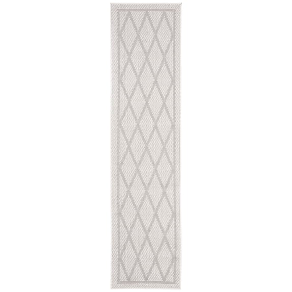 SAFAVIEH Machine Washable Rug Indoor/Outdoor Bermuda Collection - Bermuda Willis Geometric Machine Washable Indoor/Outdoor Runner Rug, Ivory/Light Grey, 2' x 6'