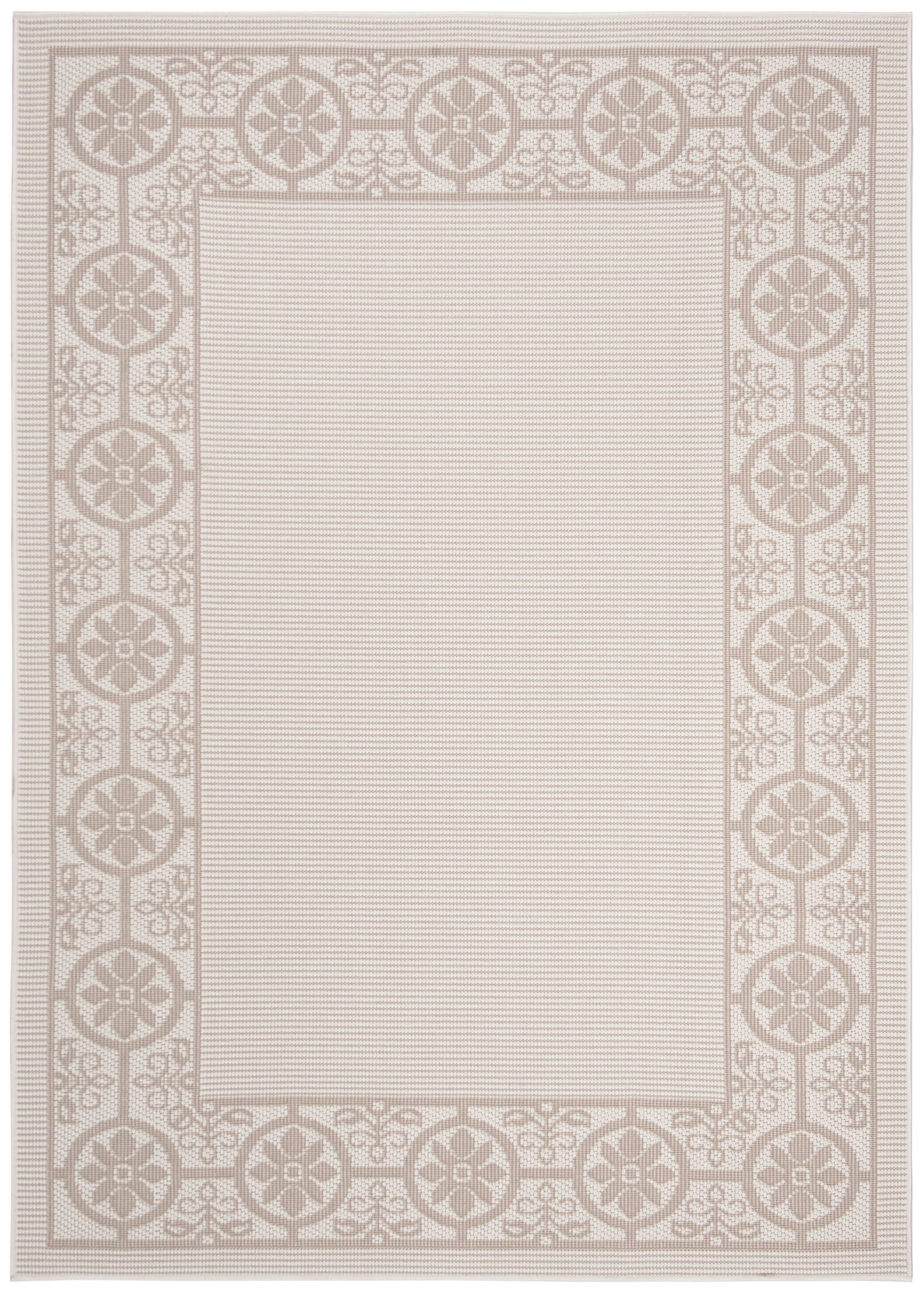 Ivory and Beige Geometric Synthetic Indoor/Outdoor Area Rug