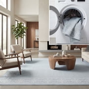 SAFAVIEH Machine Washable Rug Indoor/Outdoor Bermuda Collection - Bermuda Zoey Floral Bordered Indoor/Outdoor Area Rug Light Blue/Ivory, 4' x 6'