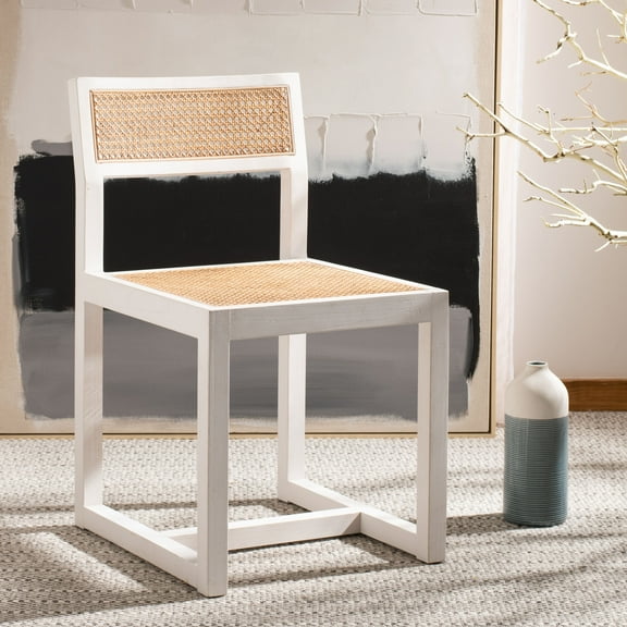 SAFAVIEH Bernice Nautical Solid Cane Dining Chair, White/Natural