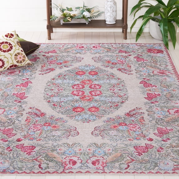 SAFAVIEH Besarabian Jimmy Floral Machine Washable Area Rug, Beige/Sage, 6'7" x 6'7" Square