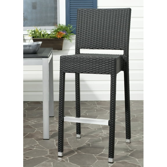 SAFAVIEH Bethel 43.5 in. High Indoor/Outdoor Rattan Bar Stool, Black