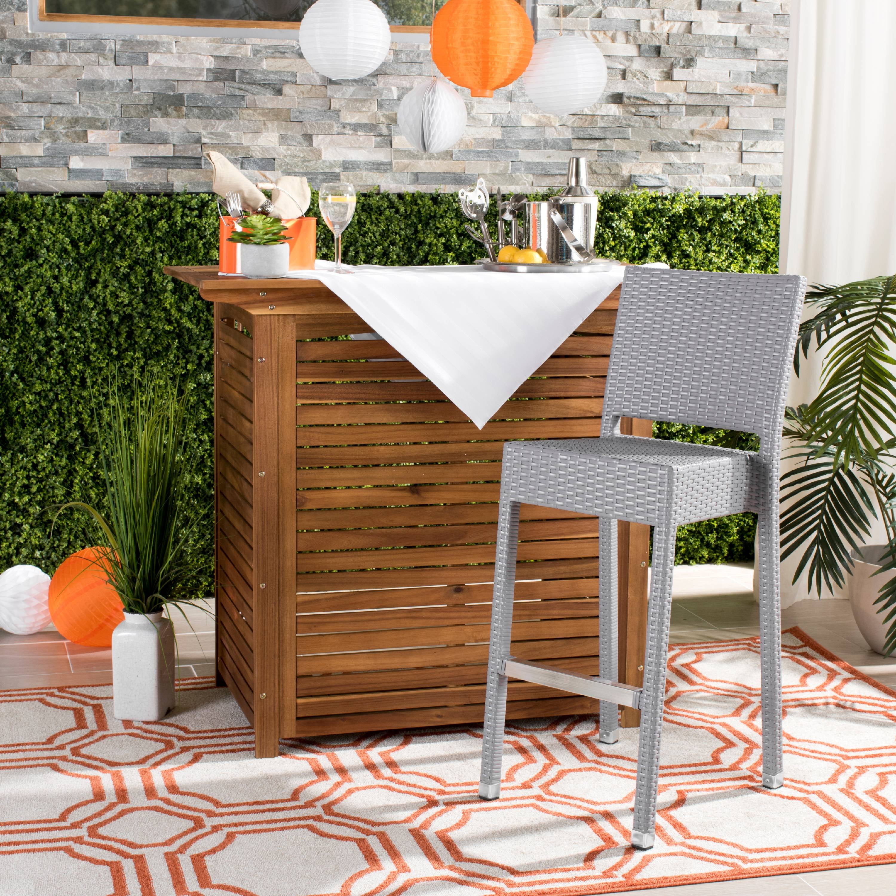 SAFAVIEH Bethel Contemporary Outdoor Patio Rattan Bar Stool, Grey