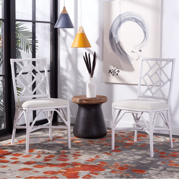 Safavieh Bhumi Coastal Rattan Dining Side Chairs, White (Set of 2)