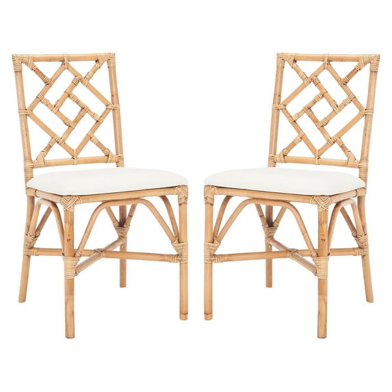 SAFAVIEH Bhumi Accent Chairs with Cushion, Brown/White, Set of 2 (18.5 in. W x 20.9 in. D x 35.8 in. H)