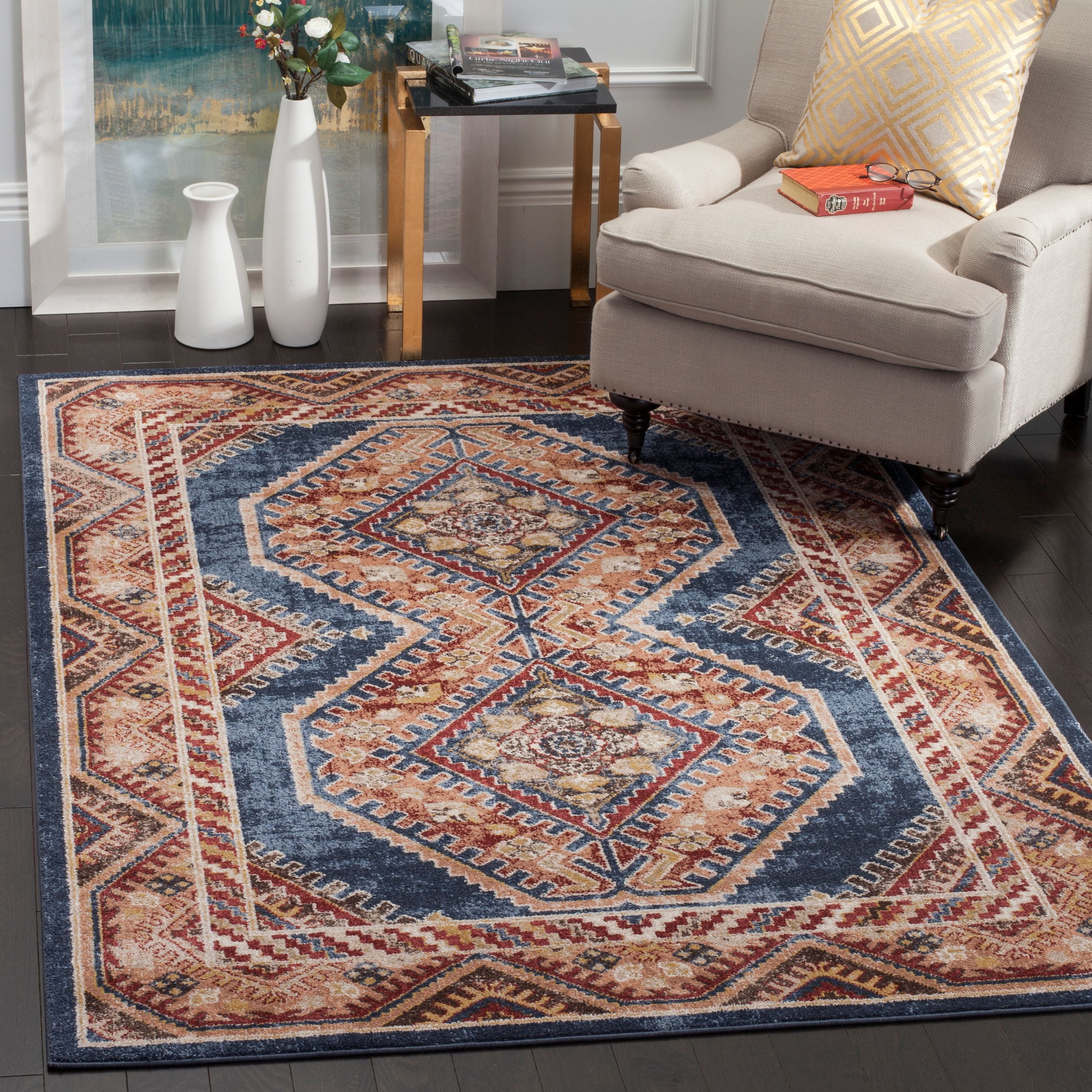 Handmade Synthetic Blue Square Stain-Resistant Area Rug
