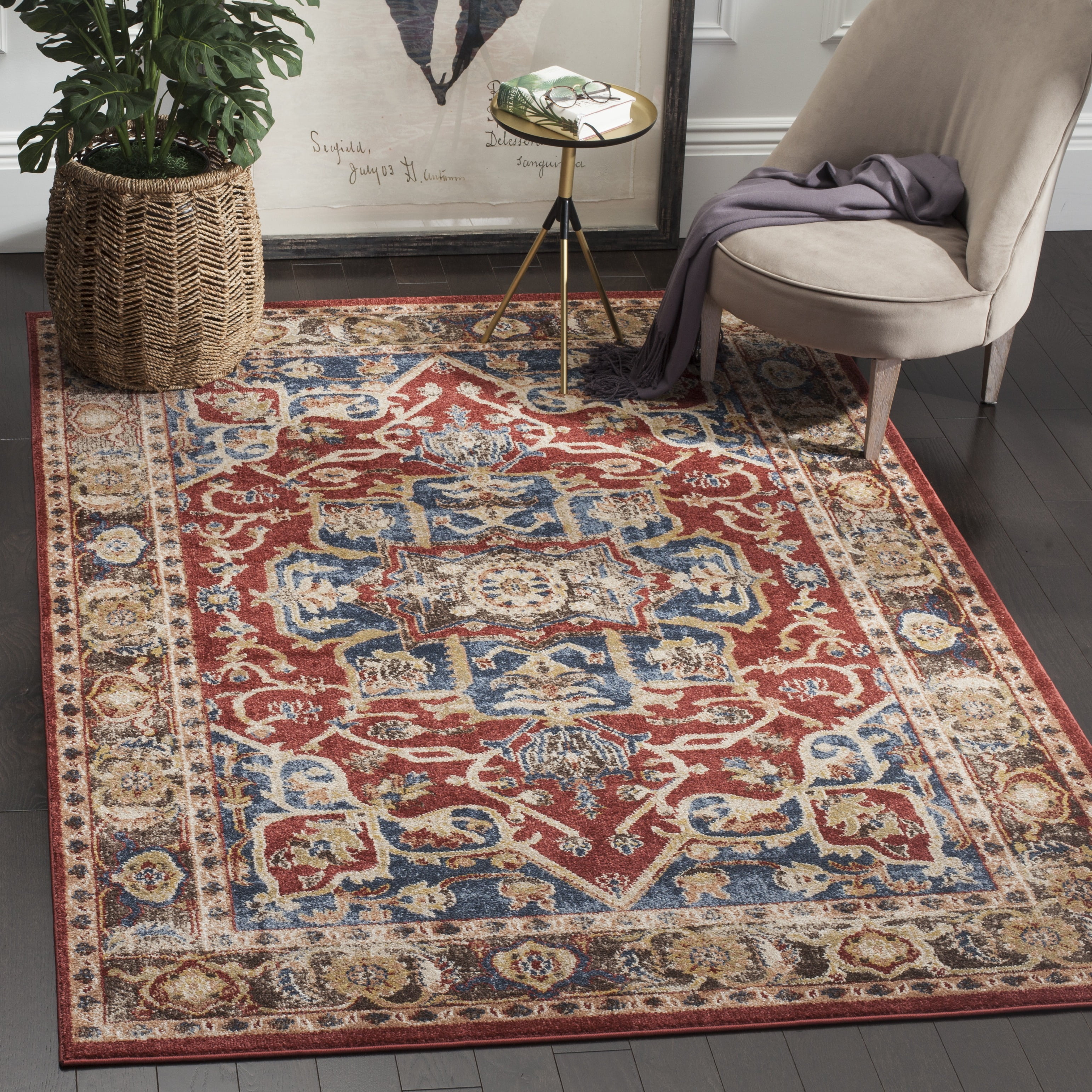 SAFAVIEH Bijar Jules Oriental Area Rug, Red/Royal, 3' x 5'