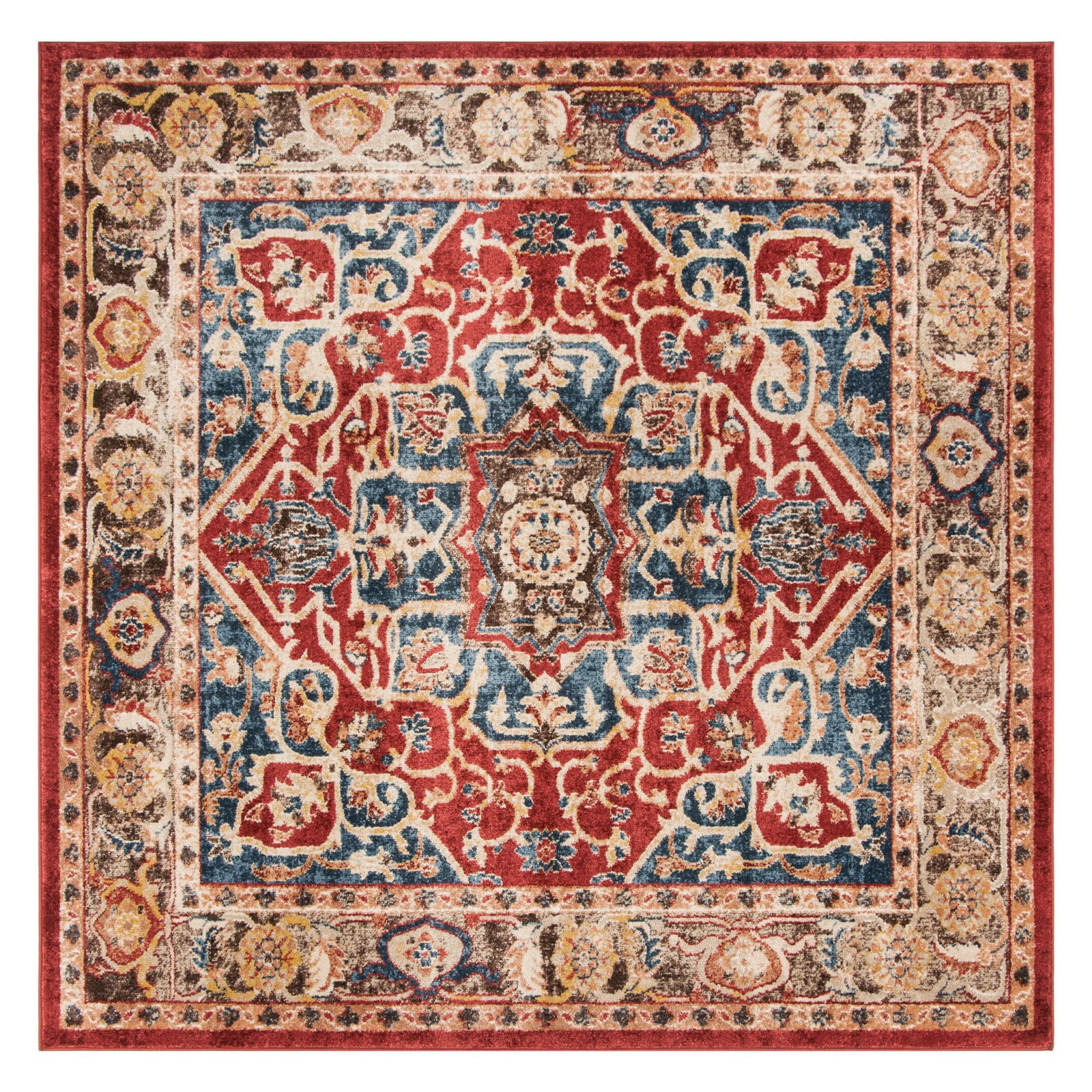 Bijar Red and Royal Synthetic Traditional Runner Rug