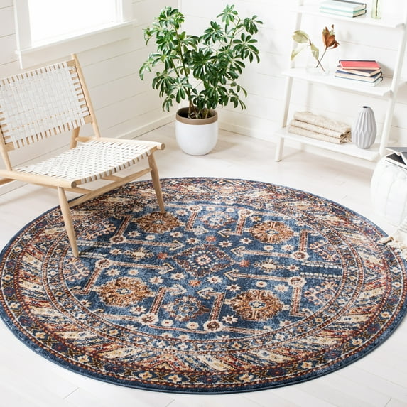 SAFAVIEH Bijar Johann Oriental Area Rug, Royal/Ivory, 6'7" x 6'7" Round