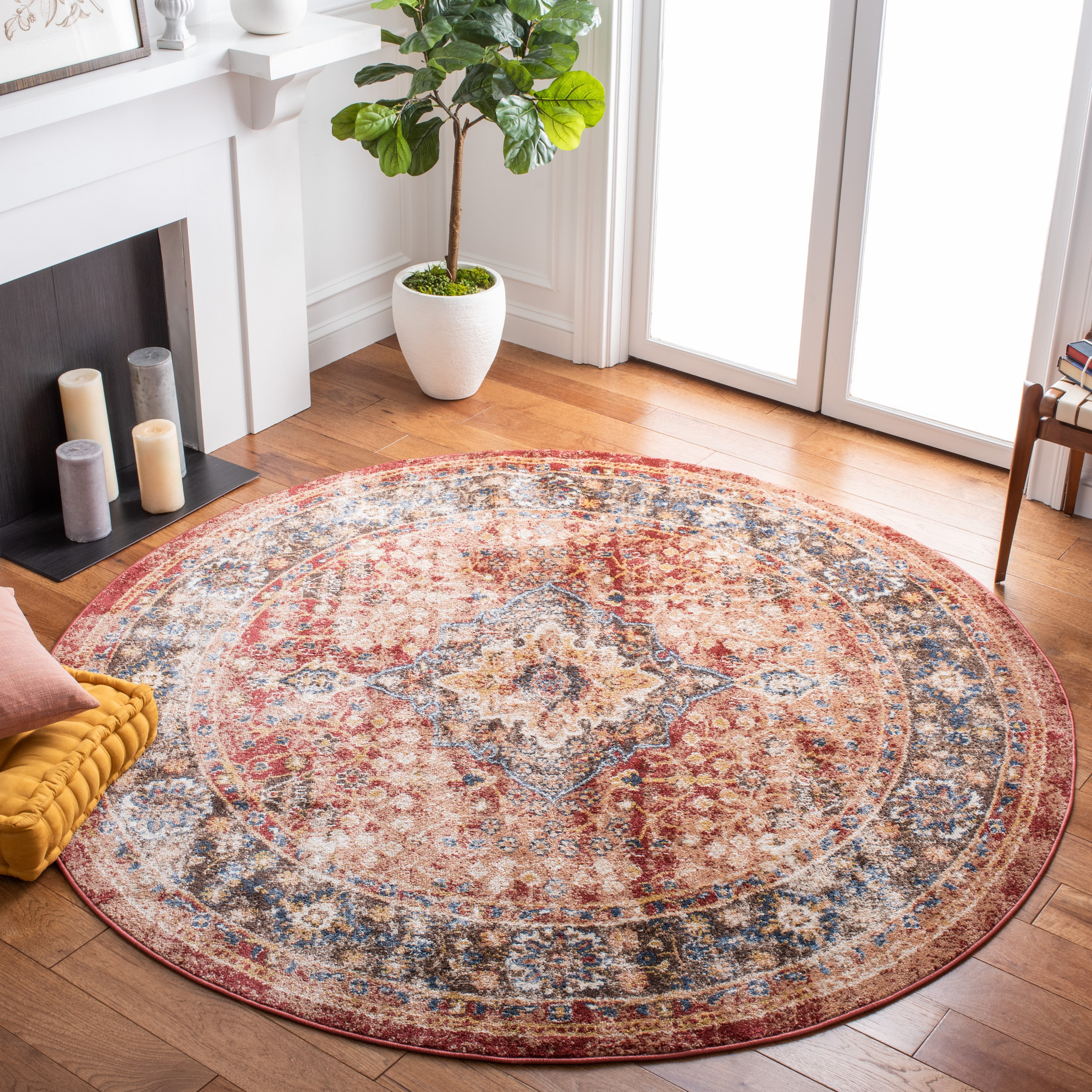 SAFAVIEH Bijar Rhona Oriental Area Rug, Rust/Brown, 6'7" x 6'7" Round