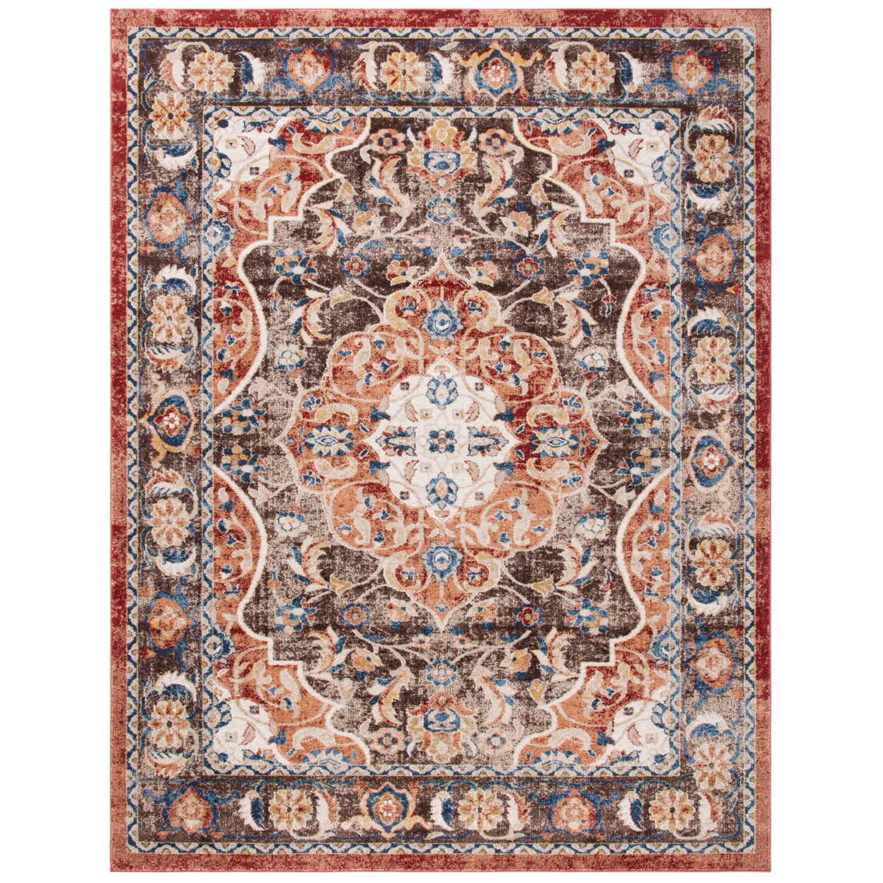Bijar Blue and Rust Stain-Resistant Synthetic Area Rug