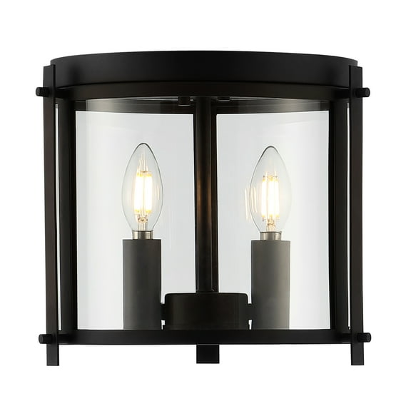 SAFAVIEH Binsor 12 in. Industrial 3-Light Orb Metal Mount Light with Cream Shade