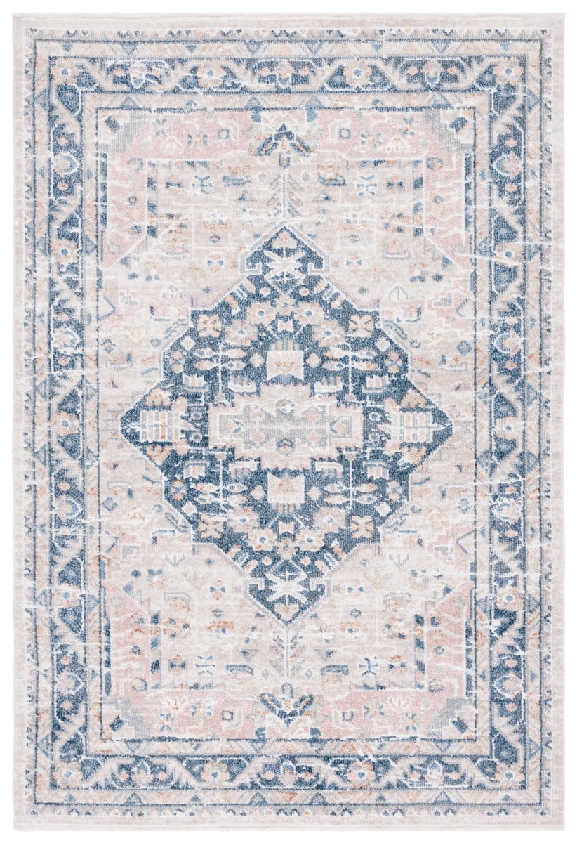 Vintage Charm Navy Blue Synthetic 5'3" x 7'6" Machine Washable Area Rug