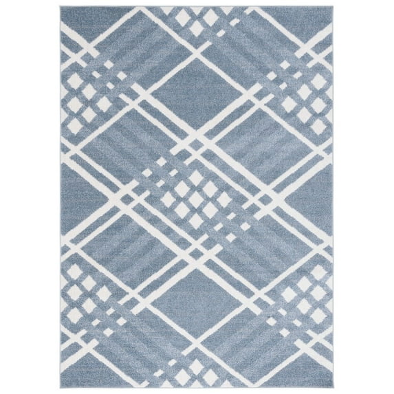 SAFAVIEH Blair Caiden Geometric Machine Washable Area Rug, 6'7" x 6'7" Round, Blue/Ivory