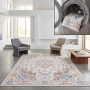 SAFAVIEH Blair Carleen Traditional Machine Washable Area Rug, 5'3" x 7'6", Beige/Rust