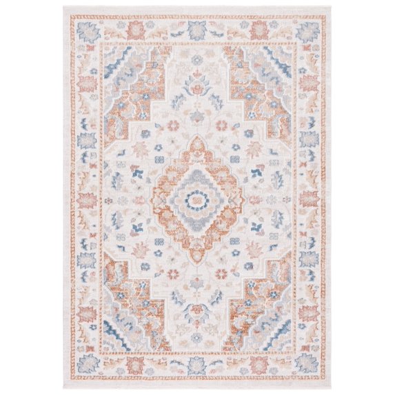 SAFAVIEH Blair Carleen Traditional Machine Washable Area Rug, 6'7" x 6'7" Round, Beige/Rust
