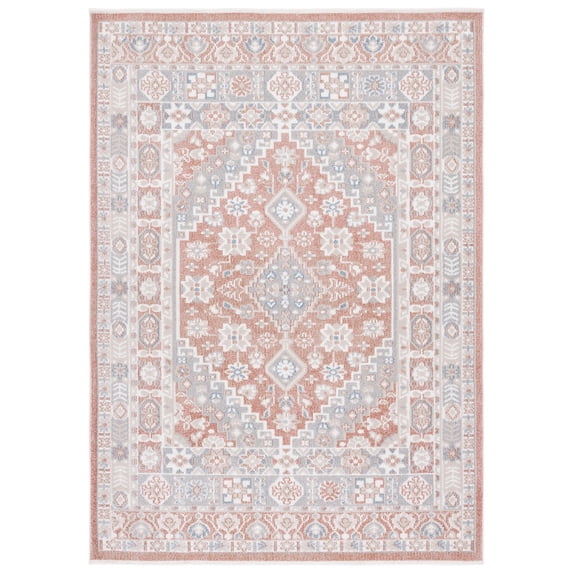 SAFAVIEH Blair Gerald Traditional Machine Washable Area Rug, 6'7" x 6'7" Round, Rose/Grey