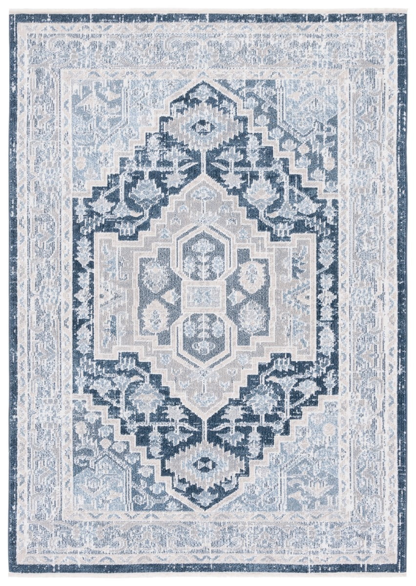 Beige and Navy Washable Synthetic Flat Woven Area Rug