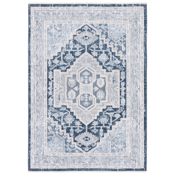 SAFAVIEH Blair Giovanni Traditional Machine Washable Area Rug, 6'7" x 6'7" Round, Beige/Navy
