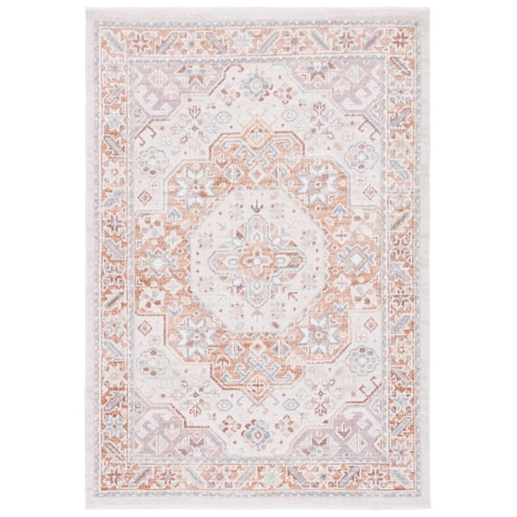 SAFAVIEH Blair Henrietta Traditional Machine Washable Area Rug, 6'7" x 6'7" Round, Beige/Rust